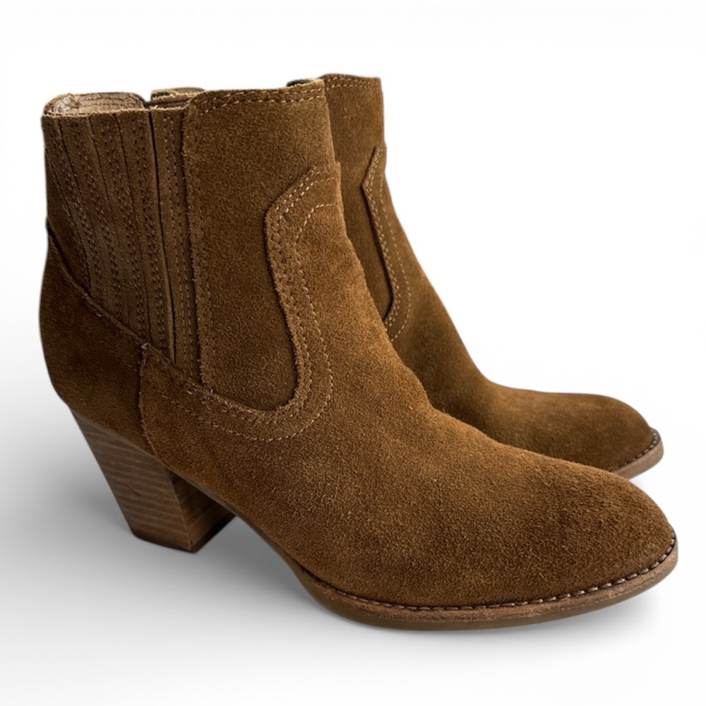 Dolce Vita Sahara Leather Suede Brown Heeled Booties Size 7
